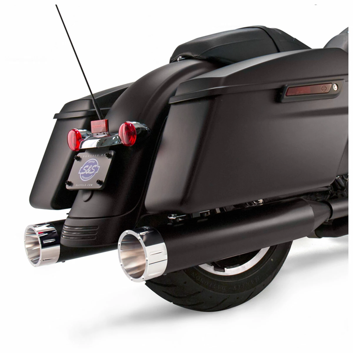 S&S Cycle MK45 4.5" Ceramic Black Slip-On Mufflers With Chrome Tracer End Caps 1 S&S Cycle MK45 4.5" Ceramic Black Slip-On Mufflers With Chrome Tracer End Caps