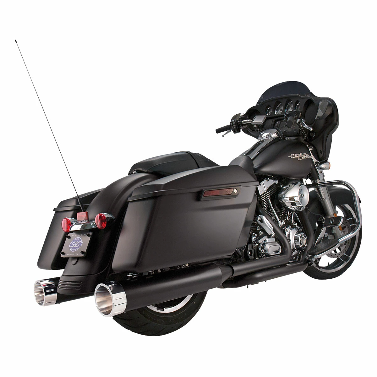 S&S Cycle MK45 4.5" Ceramic Black Slip-On Mufflers With Chrome Tracer End Caps 2 S&S Cycle MK45 4.5" Ceramic Black Slip-On Mufflers With Chrome Tracer End Caps - Image 2